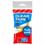 NTS Clear Sticky Tape 19mm x 25m | Transparent Home &amp; Office Twin Pack