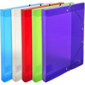 Exacompta - Ref 59410E - Crystal PP Elasticated Filing Box - 250 x 330mm in Size, Suitable for A4 Documents, 25mm Spine, 0.7mm Polypropylene - Assorted Colours (Pack of 8)
