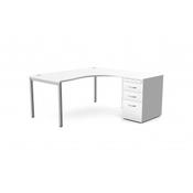 C-Sense 1 Person Crescent Desk &amp; Desk High Pedestal White 1600 x 1600  image