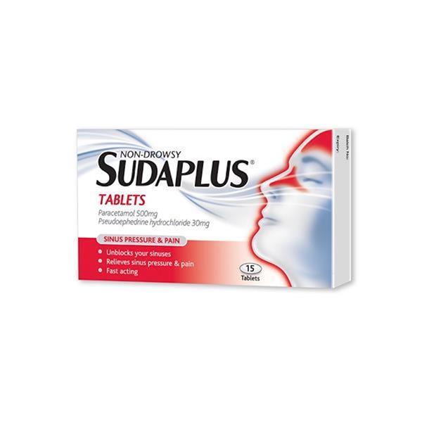 Sudaplus Non-Drowsy Tablets 15 Pack - Paracetamol 500mg & Pseudoephedrine hydrochloride 30mg - Unblocks sinuses, Relieves sinus pressure & pain