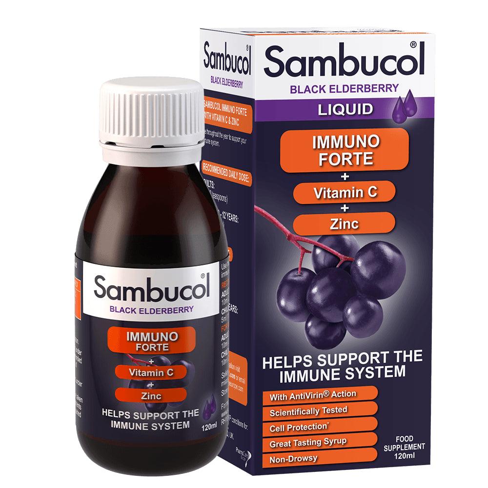 Sambucol Black Elderberry Immuno Forte Liquid 120ml Vitamin C Zinc Immune Support