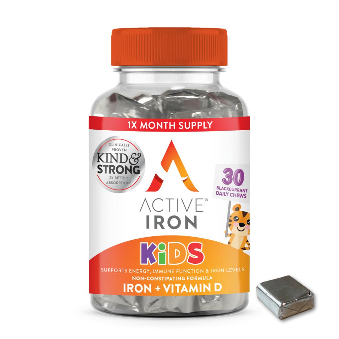 Active Iron Kids Blackcurrant Soft Chews - 30 Count - Supports Energy, Immune Function & Iron Levels, Non-Constipating Formula