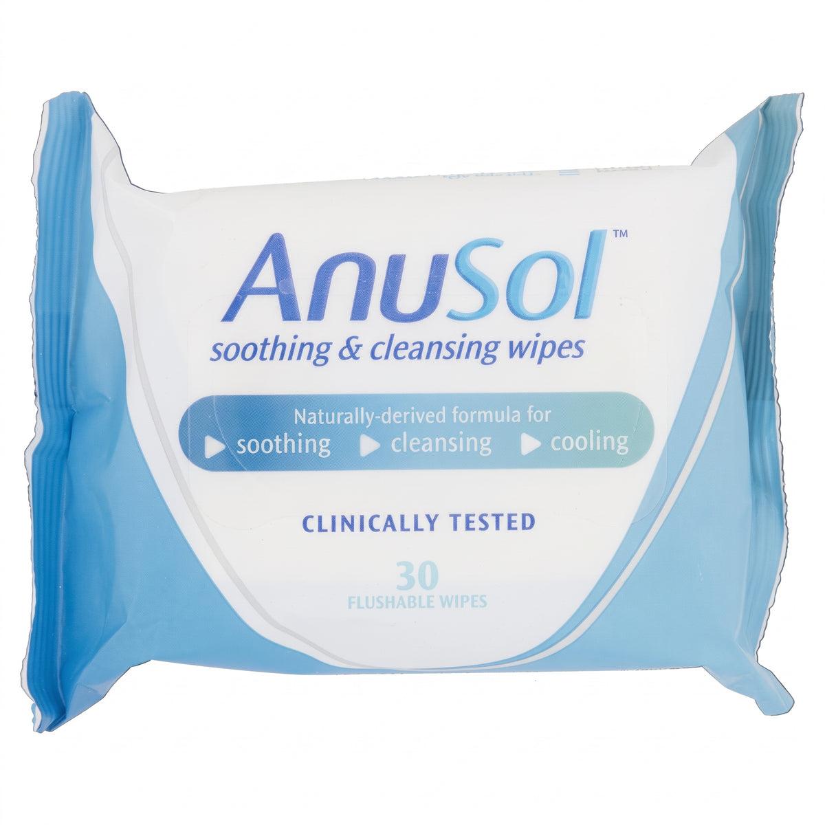 Anusol Soothing & Cleansing Wipes 30 Pack - Clinically Tested, Flushable