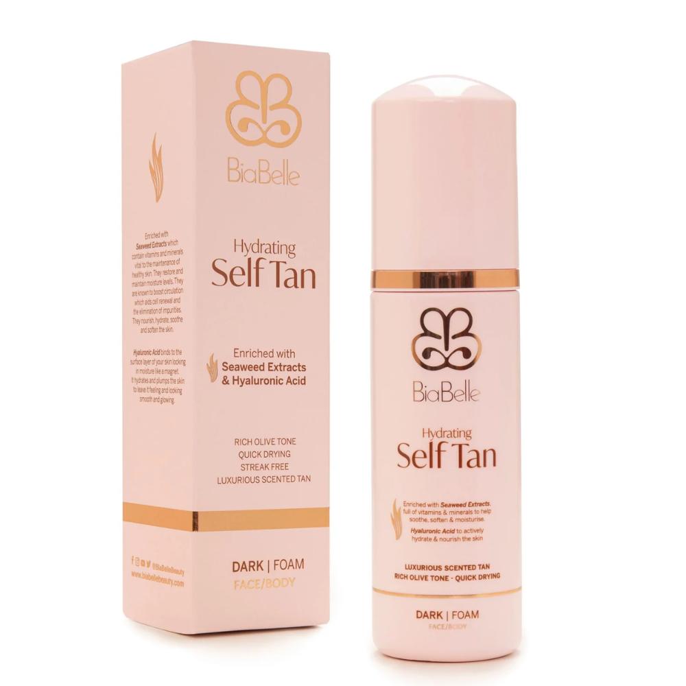BiaBelle Hydrating Self Tan Dark Foam 150ml with Seaweed Extracts, Hyaluronic Acid, Olive Tone, Quick Drying, Streak Free