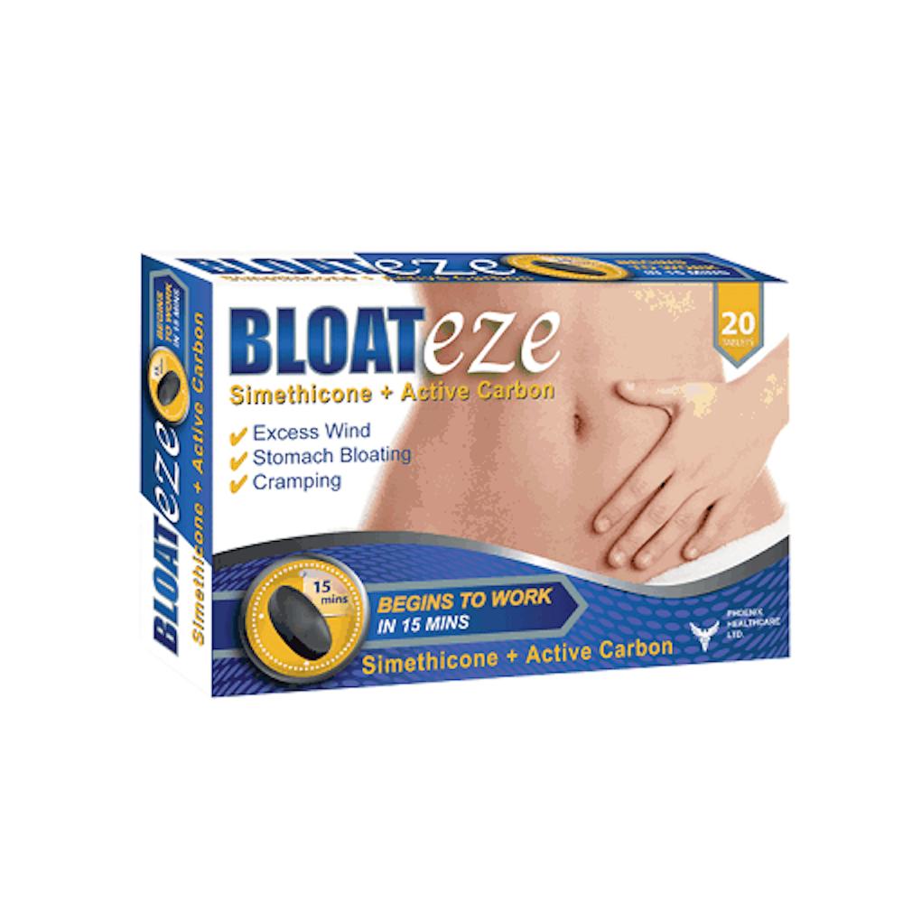 Bloateze 20 Tablets - Relieves Bloating, Excess Wind, Stomach Bloating, Cramping in 15 mins - Simethicone + Active Carbon