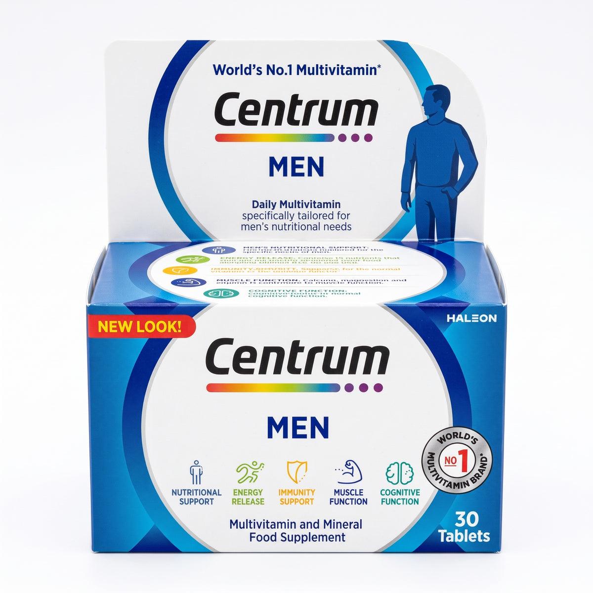 Centrum Men Multivitamin and Mineral Food Supplement 30 Tablets for Nutritional Support, Energy Release, Immunity, Muscle & Cognitive Function - World's No.1 Brand