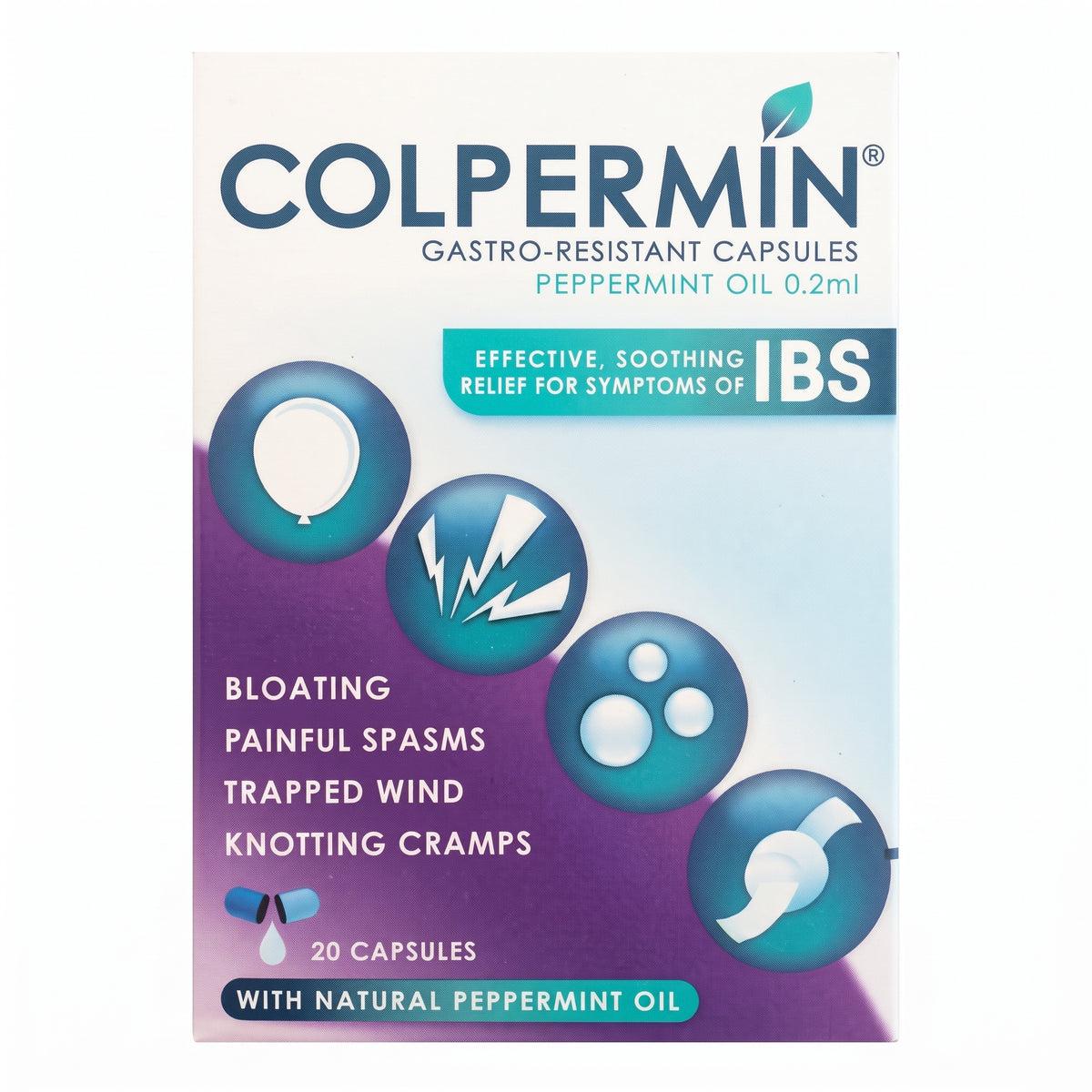Colpermin IBS Relief Capsules 20 Pack with Peppermint Oil for IBS Symptoms: Abdominal Pain, Bloating, Constipation, Diarrhoea. Gastro-Resistant