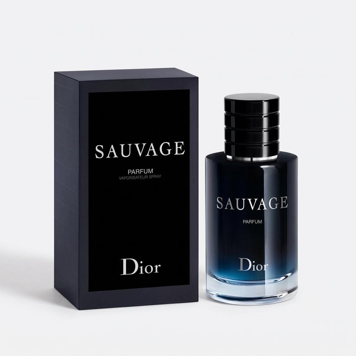 Dior Sauvage Parfum Vaporisateur Spray 60ml Bottle and Box Dark Blue Black Silver Cap Gradient Glass