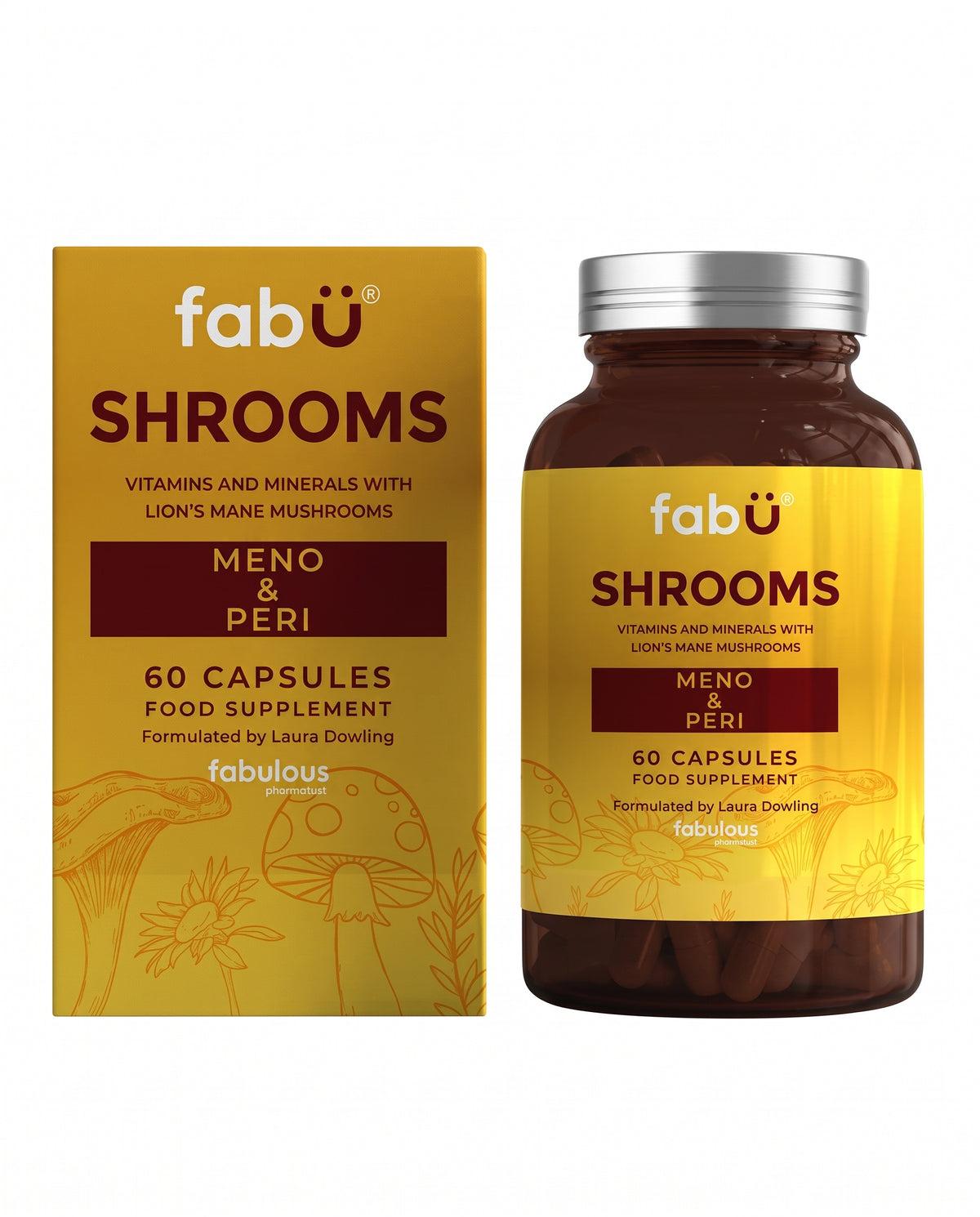 fabü SHROOMS Meno & Peri Capsules - 60 Capsules, Vitamins & Minerals with Lion's Mane Mushroom for Menopause & Perimenopause Support