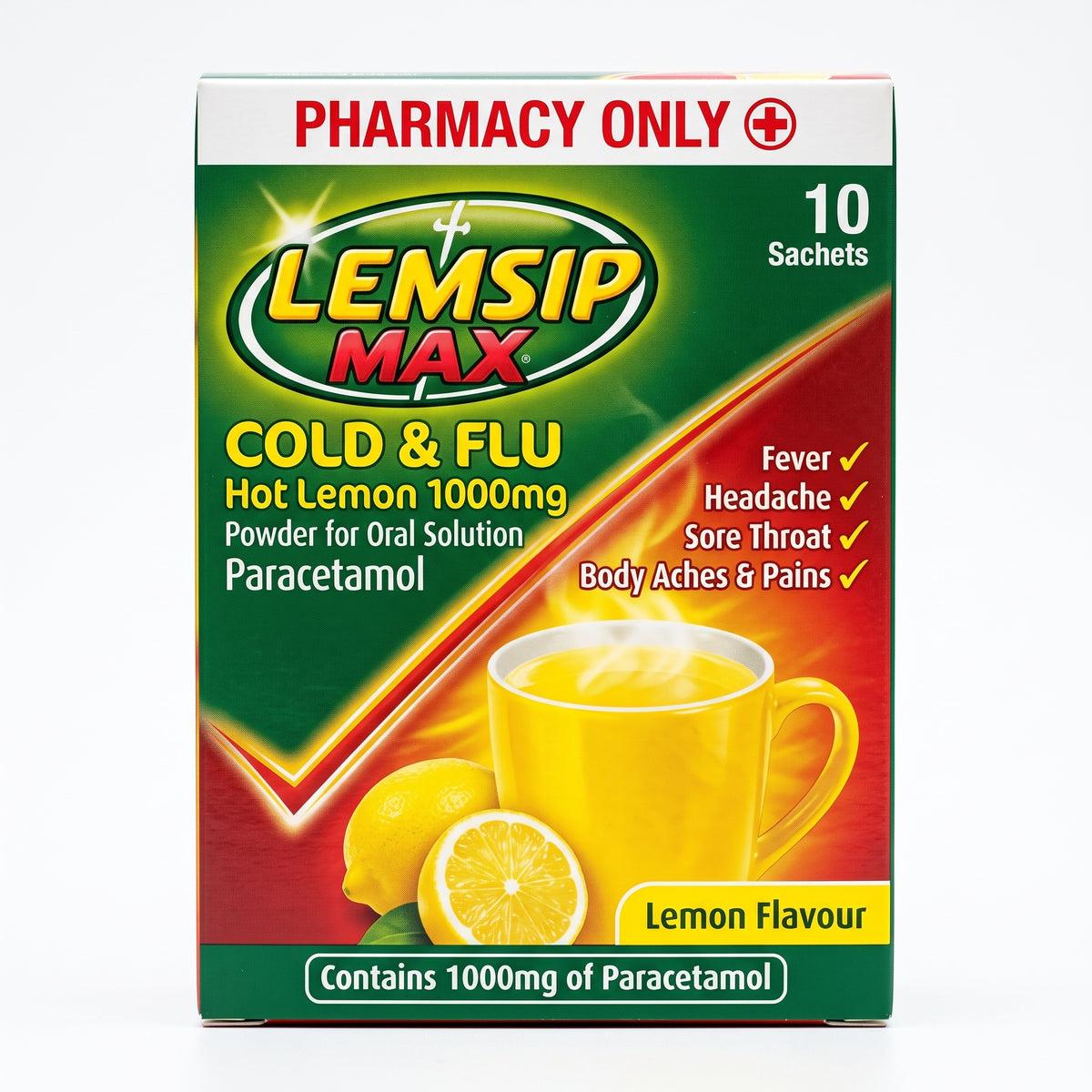 Lemsip Max Cold & Flu Hot Lemon Powder for Oral Solution 10's - Fever, Headache, Sore Throat, Body Aches & Pains