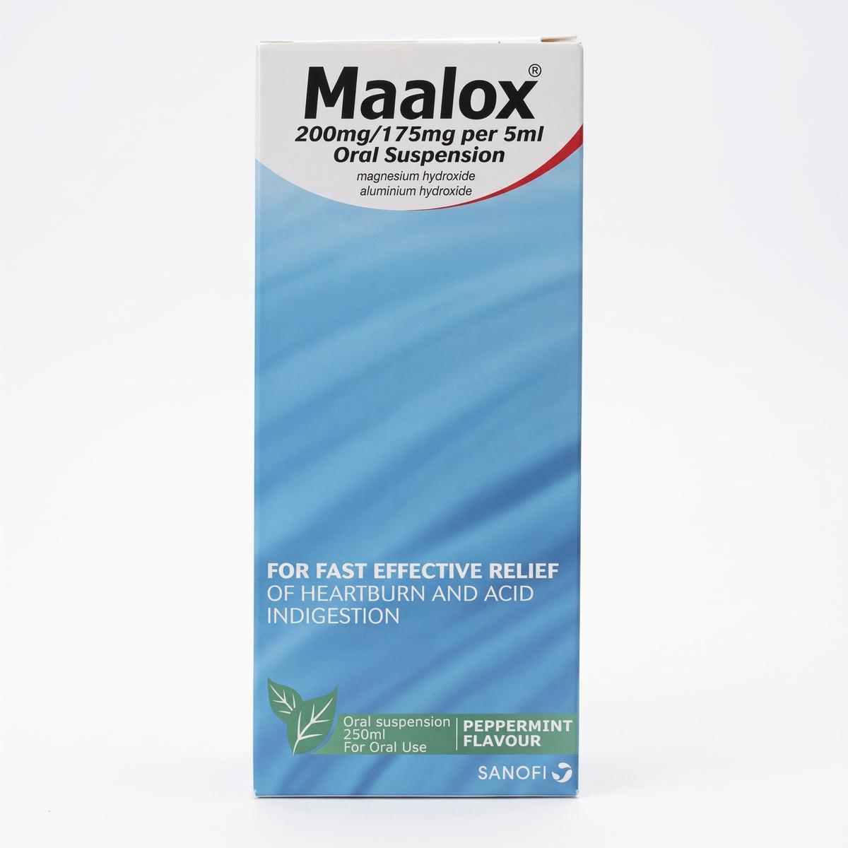 Maalox Oral Suspension Peppermint Flavour 250ml for Heartburn and Indigestion Relief