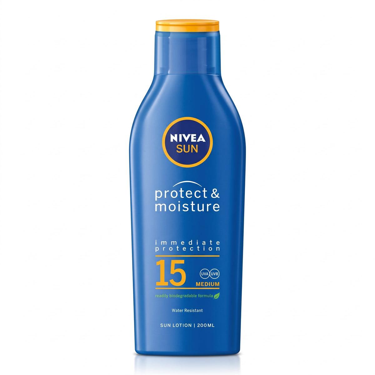 Nivea Sun Protect & Moisture Lotion SPF 15 UVA UVB Protection Water Resistant 200ml