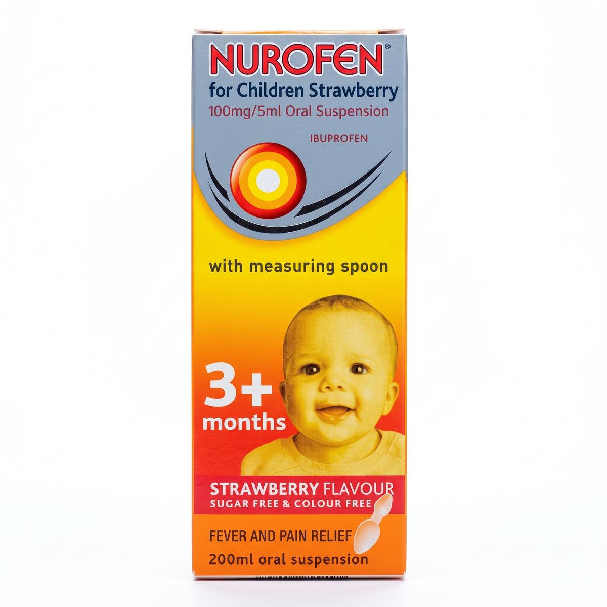 Nurofen Strawberry 200ml for Children 3+ months Fever & Pain Relief Sugar Free & Colour Free