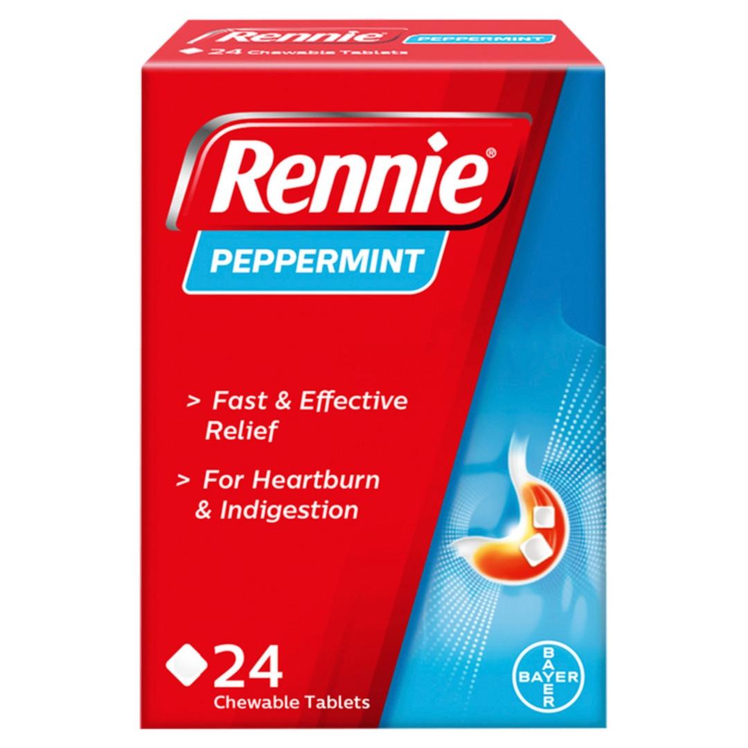 Rennie Peppermint Chewable Tablets 24's for Fast Relief from Indigestion & Heartburn