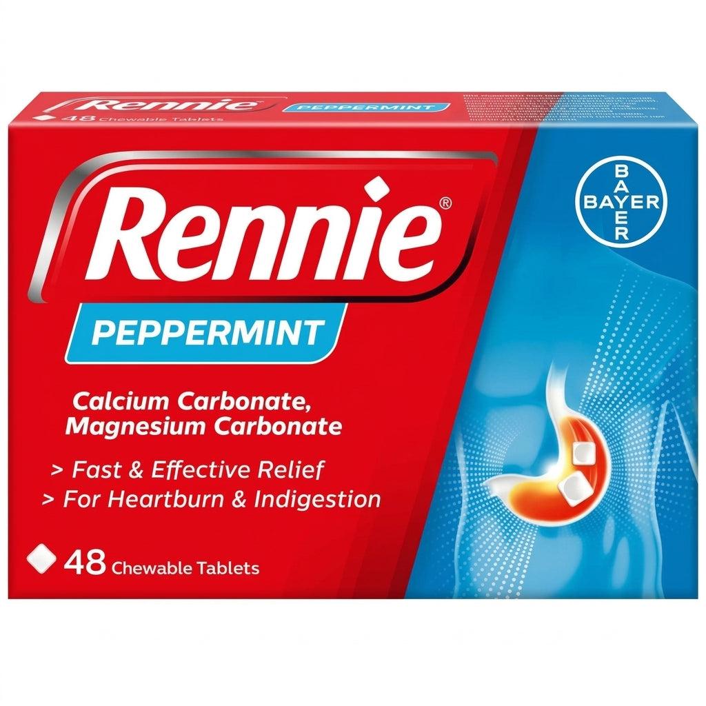 Rennie Peppermint Chewable Tablets 48 - Fast effective relief from indigestion and heartburn