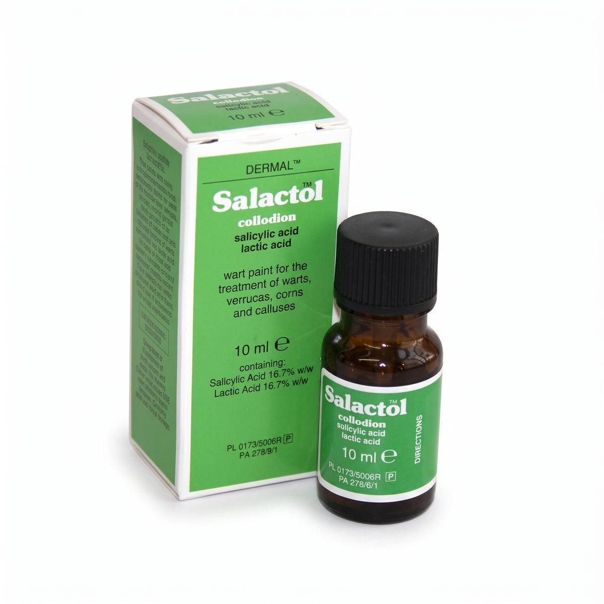 Salactol Collodion Wart Paint for treatment of warts, verrucas, corns and calluses - 10ml - Lactic Acid & Salicylic Acid