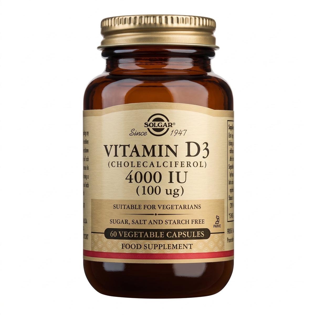 Solgar Vitamin D3 4000 IU 60 Vegetable Capsules Food Supplement