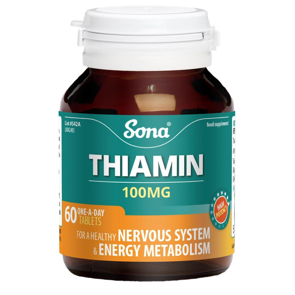 Sona Thiamin 100mg (60) Tablets - For Nervous System & Energy Metabolism - Vegan