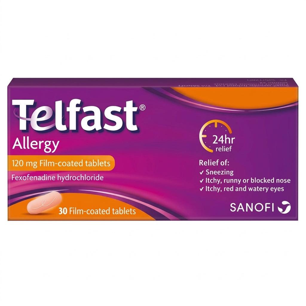 Telfast Allergy 120 mg Film-coated tablets 30 - Relief of: Sneezing, Itchy, runny or blocked nose, Itchy, red and watery eyes