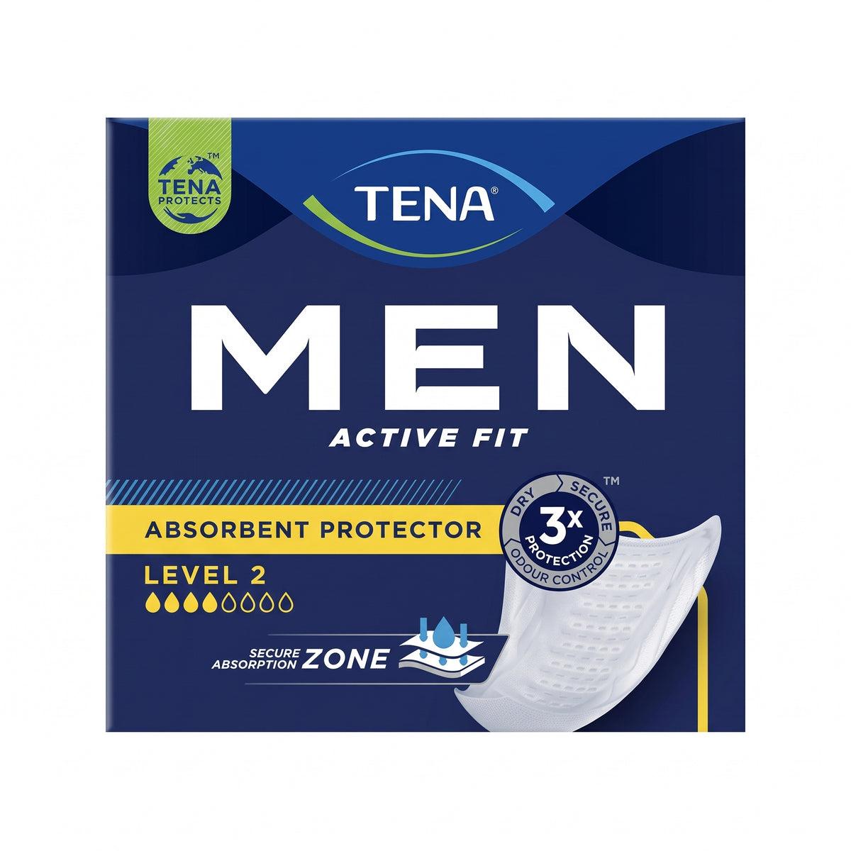 TENA Men Absorbent Protector Level 2 Pads 10 Pack - Secure Absorption Zone, Odour Control, Discreet