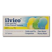 Ilvico Cold and Flu Film-Coated Tablets 20pk with Paracetamol, Caffeine, Brompheniramine Maleate for Pain Relief, Congestion, Runny Nose