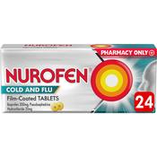 Nurofen Cold & Flu Film-Coated Tablets 24Pk - Ibuprofen 200mg, Pseudoephedrine Hydrochloride 30mg - Pharmacy Only