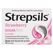 Strepsils Strawberry Lozenges Sugar Free for Sore Throat Relief - 16 Lozenges