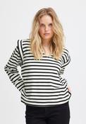 Ichi Tira V-Neck Striped Sweatshirt, Black &amp; White image