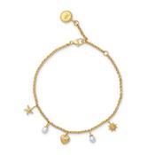 24Kae Shell Heart &amp; Pearls Bracelet, Gold