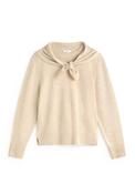 YERSE Fine Knit Tie Detail Round Neck Sweater, Cream image