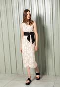 Kameya Square Neck Floral Embroidered Midi Dress, Beige image