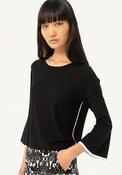 Surkana Contrast Trim Bell Sleeve Sweater, Black image
