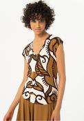 Surkana V-Neck Printed Top, Khaki image