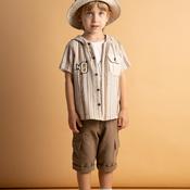Hashtag Mini Boy Stripe Shirt 3 Piece Set, Beige