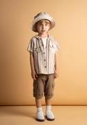 Hashtag Mini Boy Stripe Shirt 3 Piece Set, Beige image