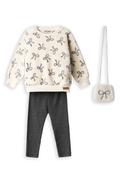 Ebita Mini Girl Bow Fleece Sweater and Legging Set, Cream image