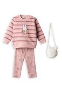 Ebita Baby Girl Bunny Sweater Legging And Bag Set, Pink image