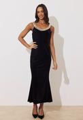 The 8th Sign Victorie Fishtail Velvet with Pearl Detail Midi Dress, Black image