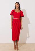 The 8th Sign Solana Embellished Belt Midi Dress, Red image