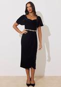 The 8th Sign Solana Embellished Belt Velvet Midi Dress, Black image