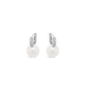 Absolute Pearl Drop CZ Hoop Earrings, Silver image