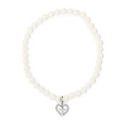 Absolute Kids CZ Heart &amp; Cross Pendant Pearl Bracelet, Silver image