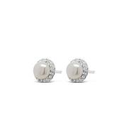 Absolute Kids CZ Pearl Stud Earrings, Silver image