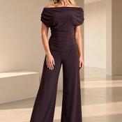 Atom Label Carbon Off The Shoulder Jumpsuit, Dark Chocolate Brown image