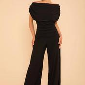 Atom Label Carbon Off The Shoulder Jumpsuit, Dark Chocolate Black image