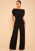 Atom Label Carbon Off The Shoulder Jumpsuit, Dark Chocolate Black image