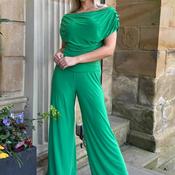 Atom Label Carbon Off The Shoulder Jumpsuit, Green image