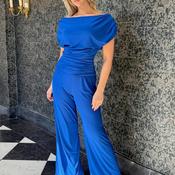 Atom Label Carbon Off The Shoulder Jumpsuit, Blue image