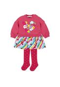 Agatha Ruiz De La Prada Girls Rainbow Applique Dress &amp; Tights, Pink Multi
