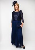 Allison Sequin Pleated Long Dress, Navy image